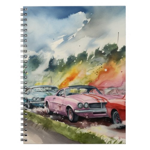 Retro Drag Racing Watercolor Art Print Notebook