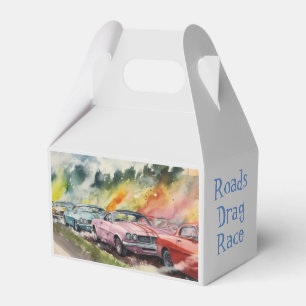 Retro Drag Racing Watercolor Graphic Art Favor Box