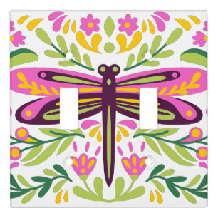 Retro Dragonfly Flowers Floral Design Trendy Light Switch Cover