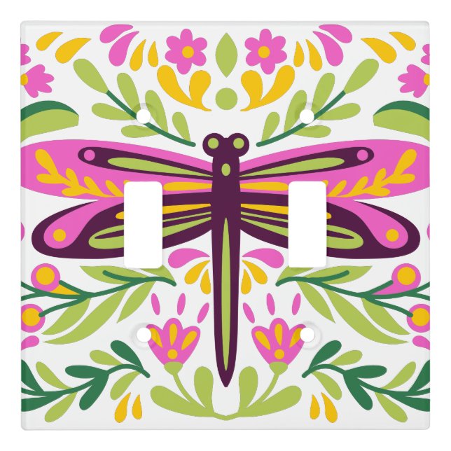Retro Dragonfly Flowers Floral Design Trendy Light Switch Cover (Front)