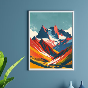 Retro Drawing of mountains Poster