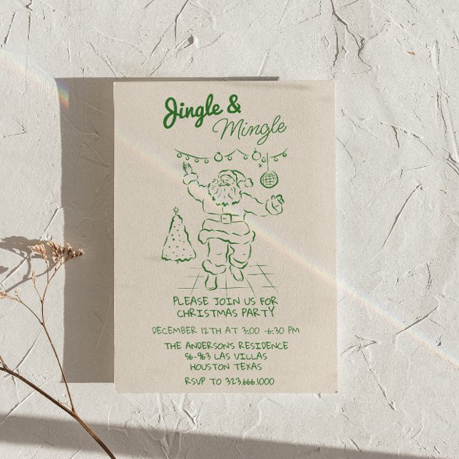 Retro Drawn Jingle & Mingle Christmas Santa Party Invitation (Creator Uploaded)