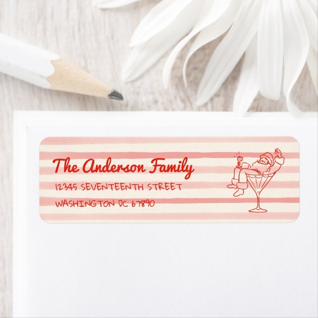 Retro Drawn Red Santa Claus Merry Christmas Fun Label (Insitu)