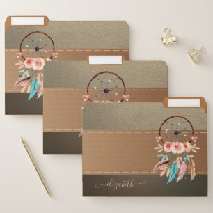 Retro Dream Catcher Stitched Faux Leather Look File Folder