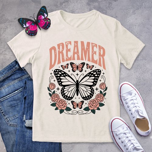 Retro Dreamer Butterfly and Roses T-Shirt Tri-Blend Shirt