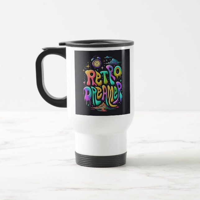 "Retro Dreamer" Travel Coffee Mug. Travel Mug (Left)