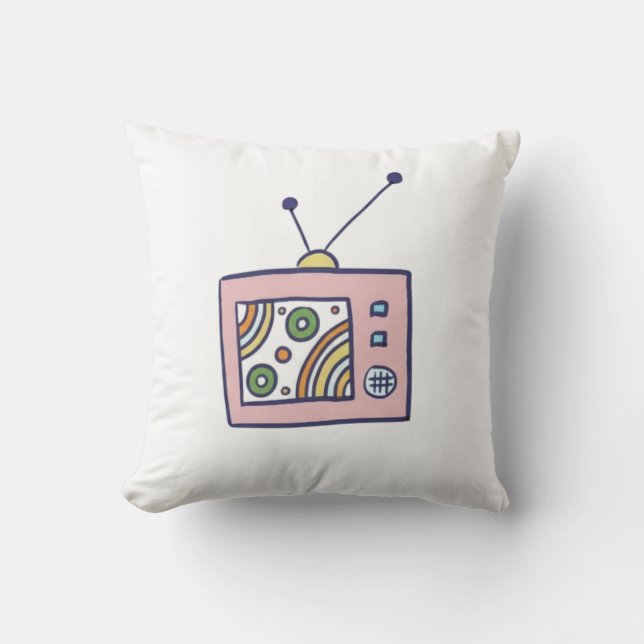 Retro Dreamland Cute Vintage TV Art Throw Pillow (Front)
