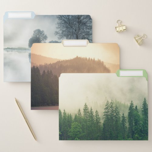Retro Dreamy Landscape Serene Seasons Forest Fog File Folder