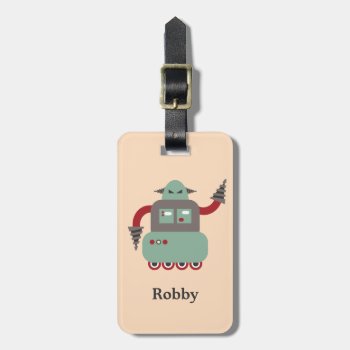 Retro Driller Robot Personalized Luggage Tag by funkypatterns at Zazzle