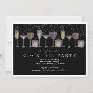 Retro Drinks and Bubbles Cocktail Party Invitation