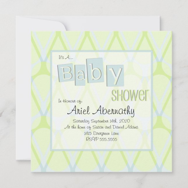 Retro Drop Baby Shower Invitations - Blue & Green (Front)