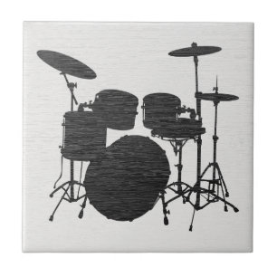 Retro Drum Kit Silhouette Ceramic Tile