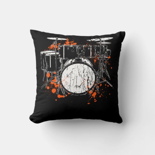 Retro Drum Set Music Drummer Throw Pillow