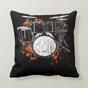 Retro Drum Set Music Drummer Throw Pillow