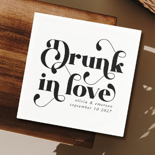 Retro Drunk in Love Black and White Wedding  Napkins