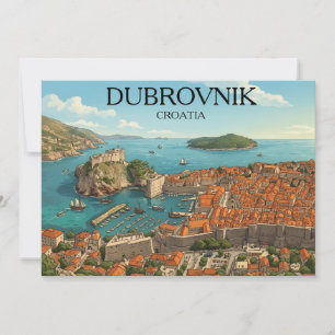 Retro Dubrovnik Adriatic Coast Illustration Travel Invitation