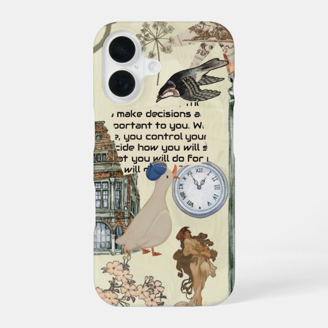 Retro Duck, Clock & Floral Art Design iPhone Case (Back)