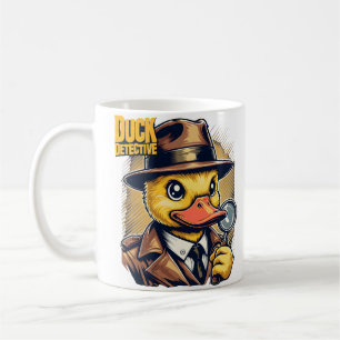 Retro Duck Detective on Yellow Faded Lines Coffee Mug