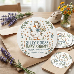 Retro Duck & Gosling Baby Shower Classic Round Sticker