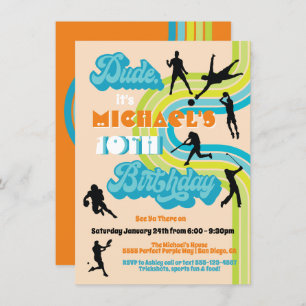 Retro Dude Sports Birthday Party Invitation