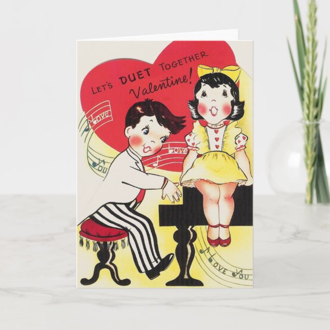 Retro Duet Love Song Valentine Holiday Card (Front)