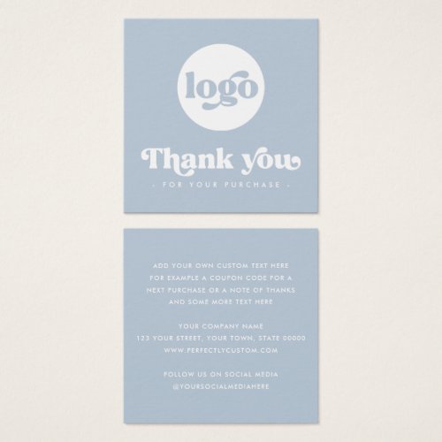 Retro dusty blue business thank you insert card
