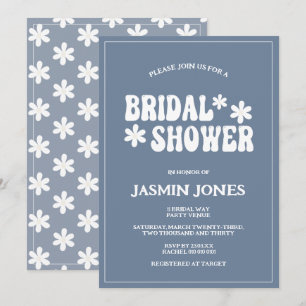 Retro Dusty Blue Daisy Flower Bridal Shower  Invitation