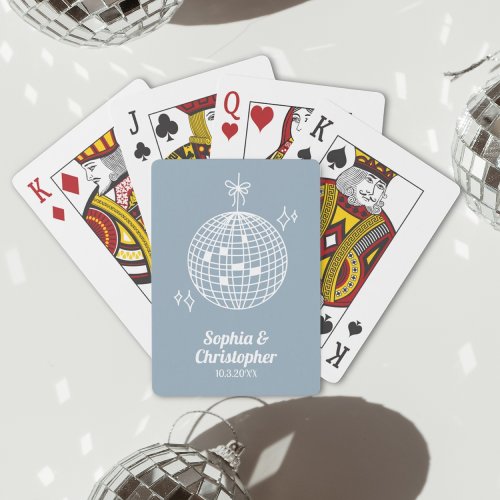 Retro Dusty Blue Disco Ball Wedding Personalized Poker Cards