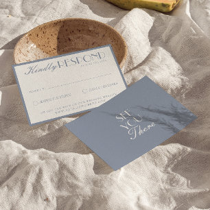 Retro Dusty Blue Old Money Fancy Classic Wedding RSVP Card