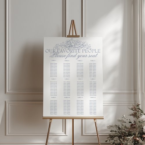 Retro Dusty Blue Old Money Wedding Seating Charts Foam Board