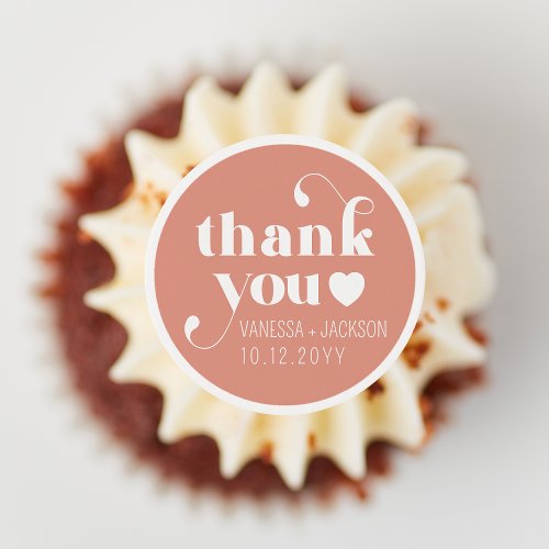 Retro Dusty Pink Thank You Wedding  Edible Frosting Rounds