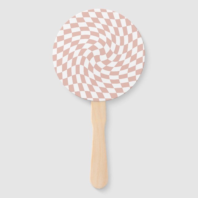 Retro Dusty Rose Sand Pink Checkered Wedding Hand Fan (Front)
