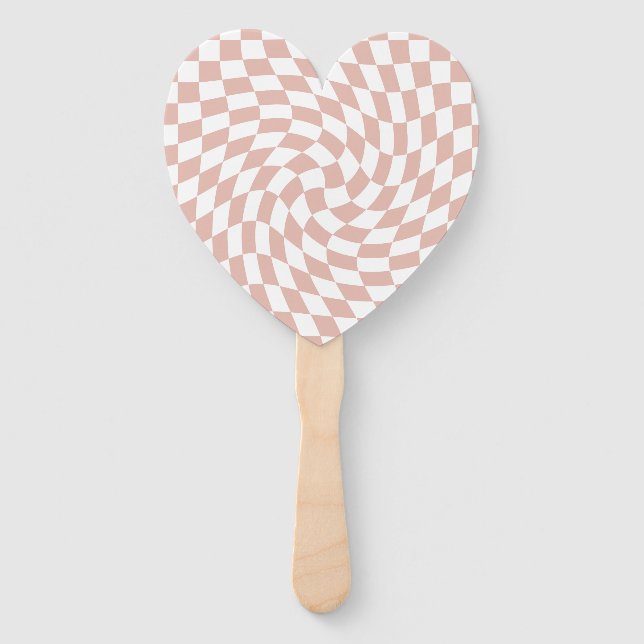 Retro Dusty Rose Sand Pink Checkered Wedding Hand Fan (Front)