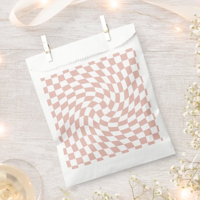 Retro Dusty Rose Sand Pink Checks Checkered   Favor Bag (Clipped)
