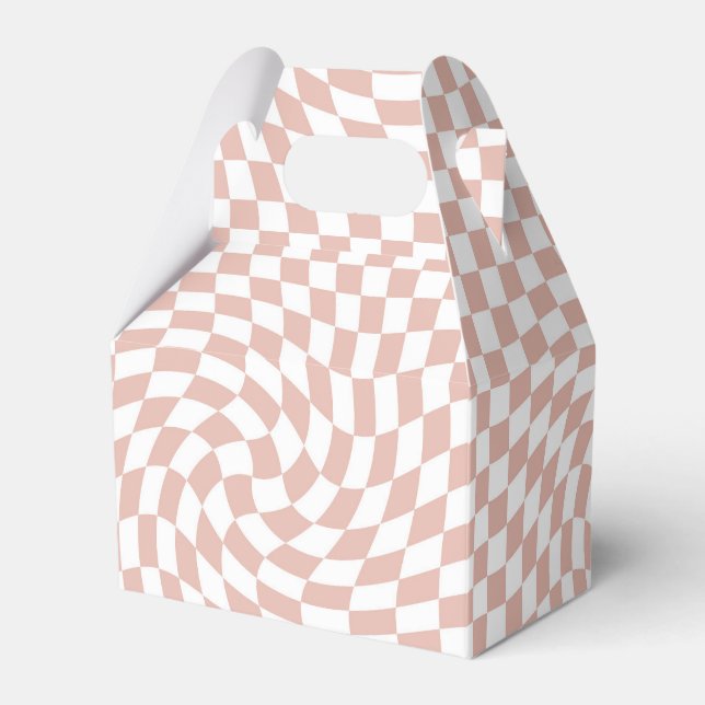Retro Dusty Rose Sand Pink Checks Checkered    Favor Boxes (Front Side)