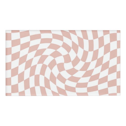 Retro Dusty Rose Sand Pink Checks Checkered    Name Tag