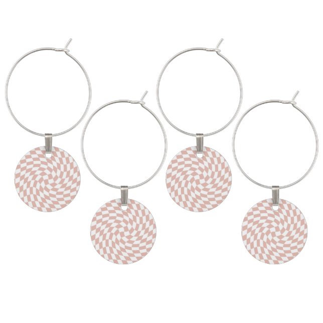 Retro Dusty Rose Sand Pink Checks Checkered     Wine Charm (Staggered)