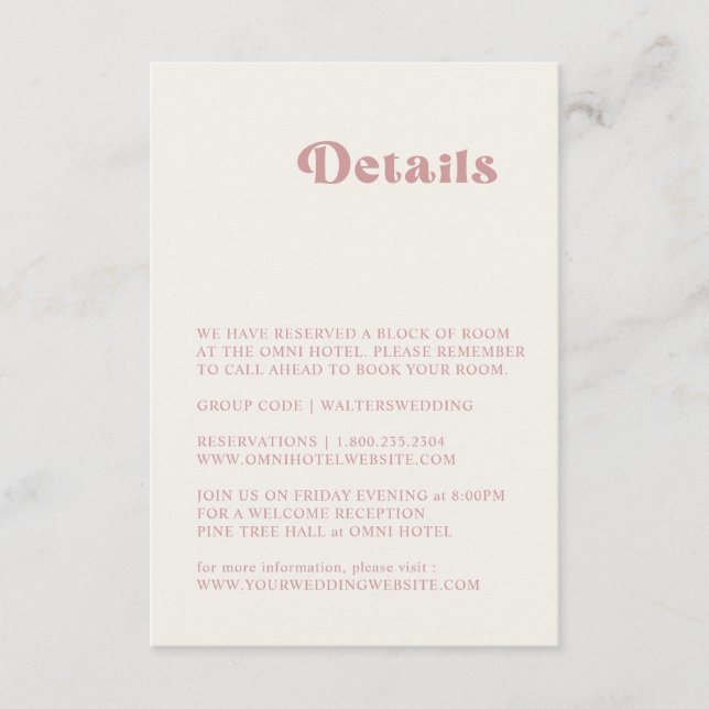 Retro Dusty Rose Wedding Details Enclosure Card (Front)