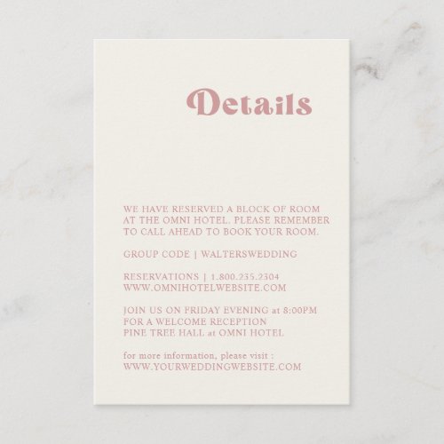 Retro Dusty Rose Wedding Details Enclosure Card