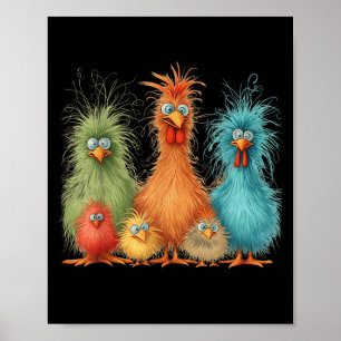 Retro Eagerlys Colorful Funny Chicken Art, For Men Poster