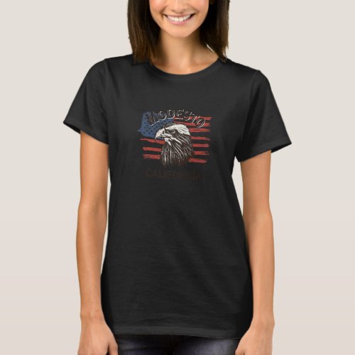 Retro Eagle Usa Flag California  Vintage Modesto T_Shirt