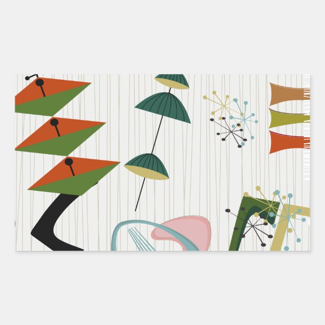 Retro Eames-Era Atomic Inspired Rectangular Sticker (Front)