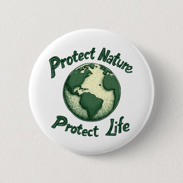 Retro Earth Day – Protect Nature, Protect Life Button (Front)