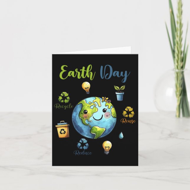 Retro Earth Day Reduce Reuse Recycle  Card (Front)