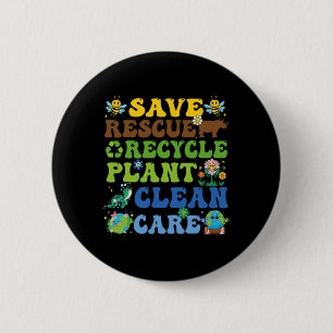 Retro Earth Day Save Bees Rescue Animals Recycle P Button