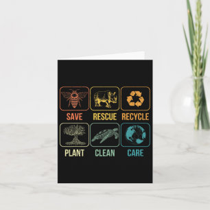 Retro Earth Day Save Bees Rescue Animals Recycle P Card