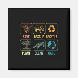 Retro Earth Day Save Bees Rescue Animals Recycle P Magnet