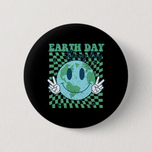 Retro Earth Day Save Planet Trendy Women Teacher K Button