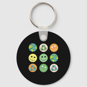 Retro Earth Day Smile Reduce Reuse Recycle Respect Keychain
