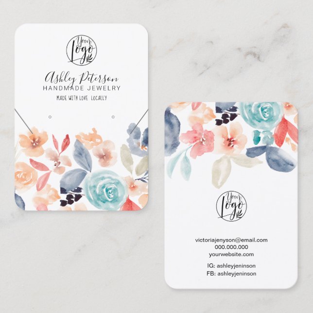 Retro earth floral logo jewelry earring necklace business card (Front/Back)